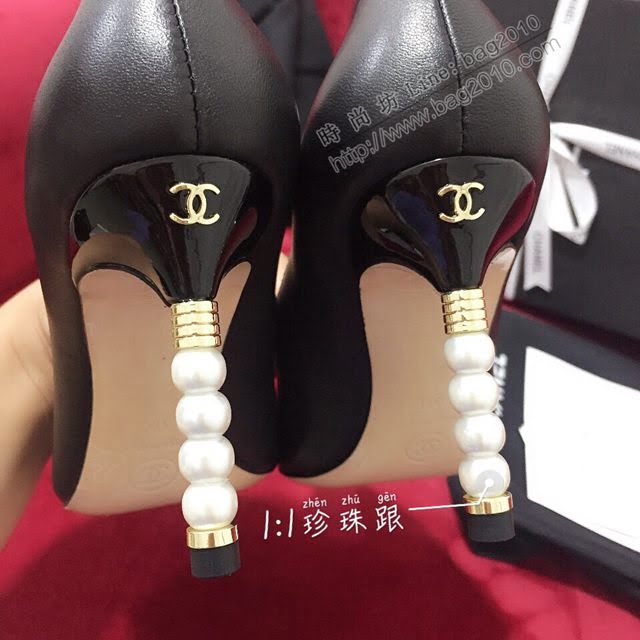 Chanel女鞋 香奈兒小香風 雙C logo色彩拼接 Chanel氣質高跟皮鞋  naq1246